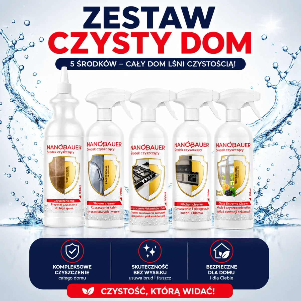 NANOBAUER® CZYSTY DOM zestaw 5 środków czyszczących PROMOCJA