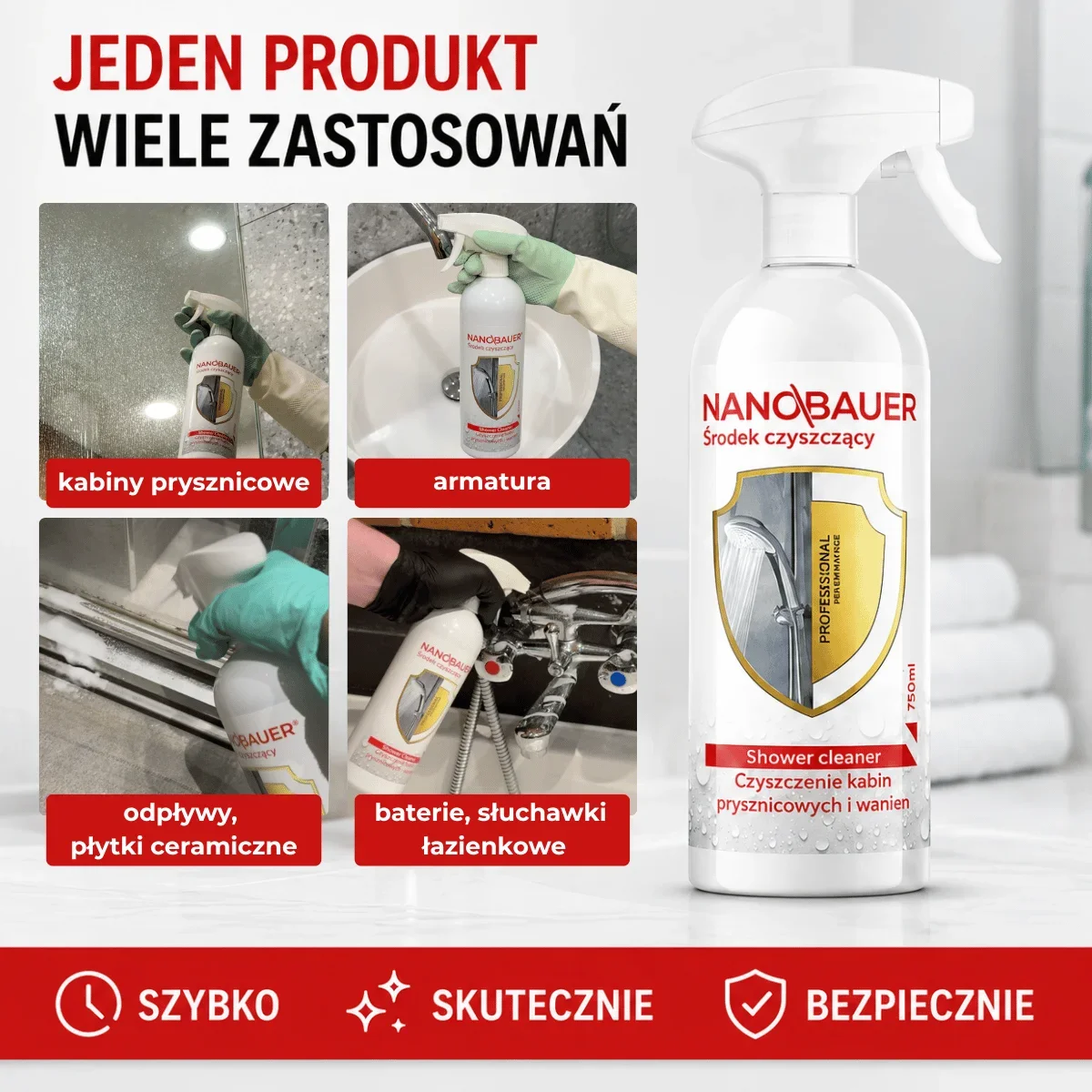 Płyn do usuwania osadów i kamienia z kabiny NANOBAUER SHOWER CLEANER
