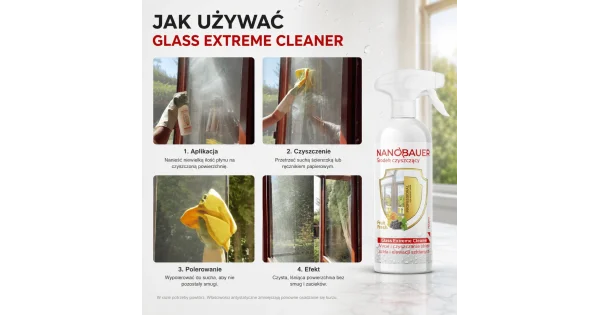 Płyn do mycia okien, szyb NANOBAUER GLASS EXTREME CLEANER 750 ML