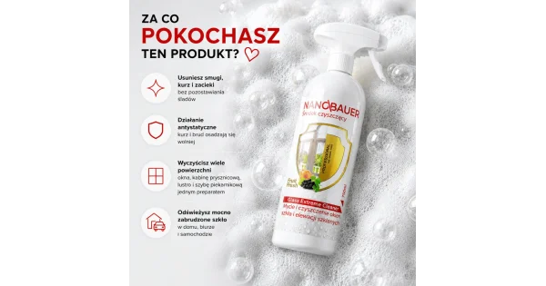 Płyn do mycia okien, szyb NANOBAUER GLASS EXTREME CLEANER 750 ML