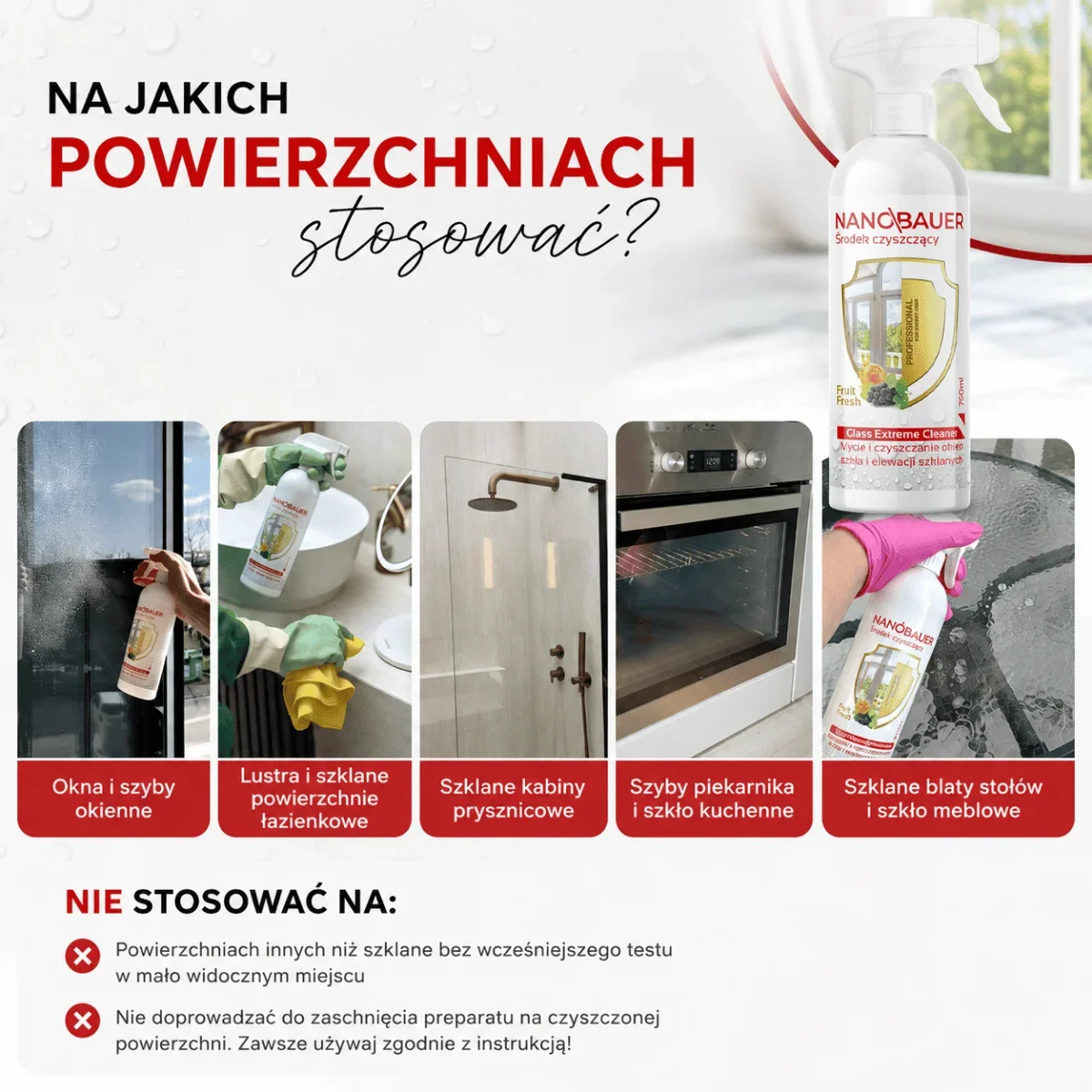 Płyn do mycia okien, szyb NANOBAUER GLASS EXTREME CLEANER 750 ML