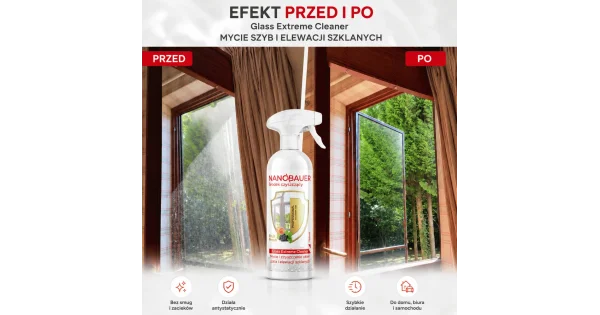 Płyn do mycia okien, szyb NANOBAUER GLASS EXTREME CLEANER 750 ML
