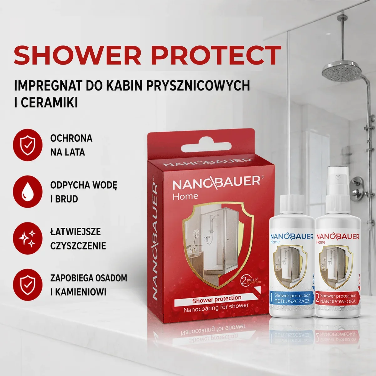 NANOBAUER® CZYSTA KABINA PRYSZNICOWA | Zestaw 2 środków