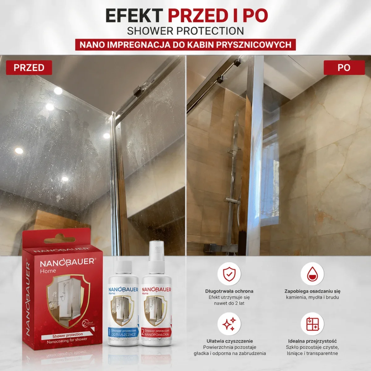 NANOBAUER® CZYSTA KABINA PRYSZNICOWA | Zestaw 2 środków