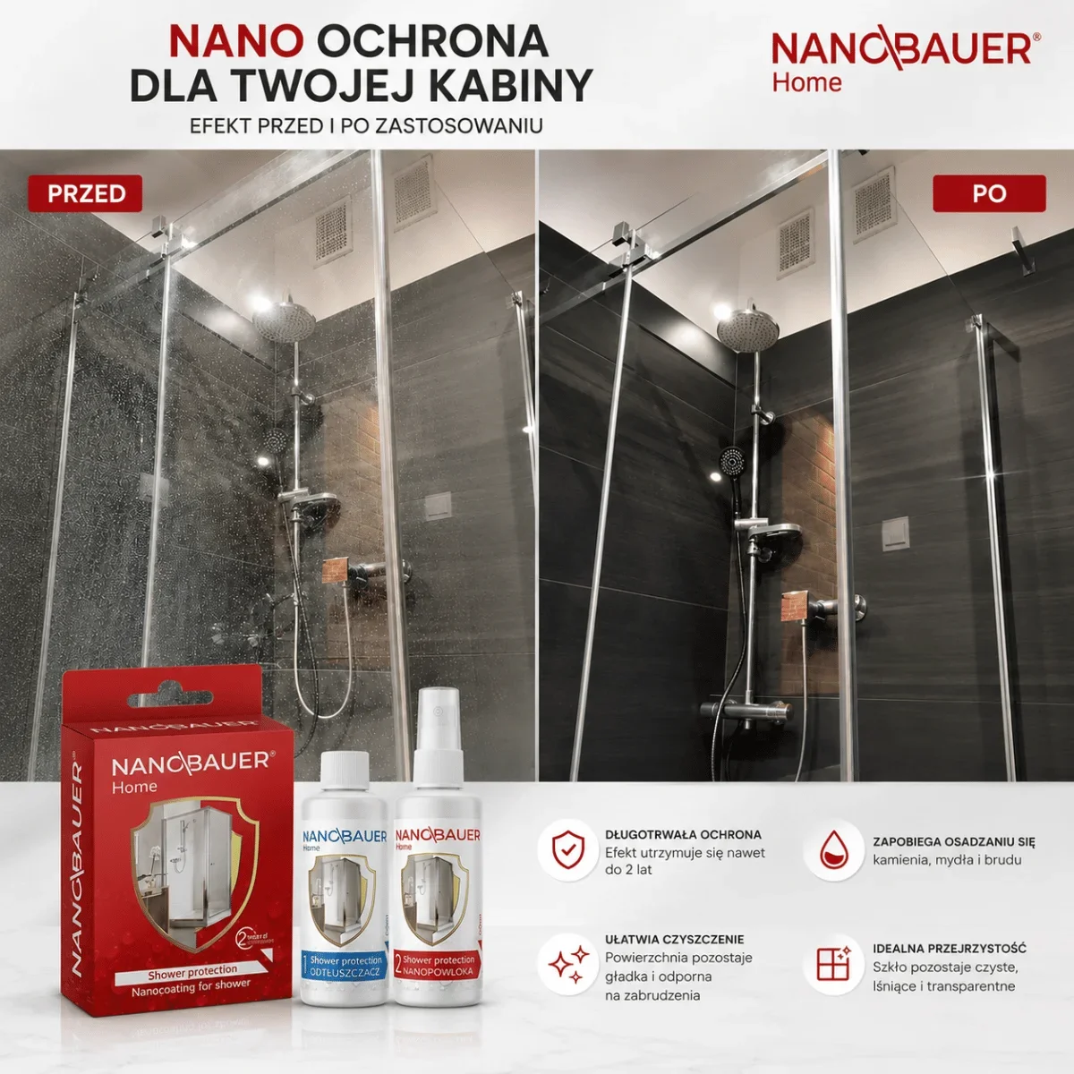 NANOBAUER® CZYSTA KABINA PRYSZNICOWA | Zestaw 2 środków