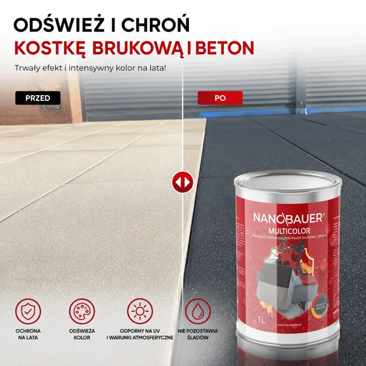 Impregnat koloryzujący do kostki brukowej, betonu NANOBAUER MULTICOLOR