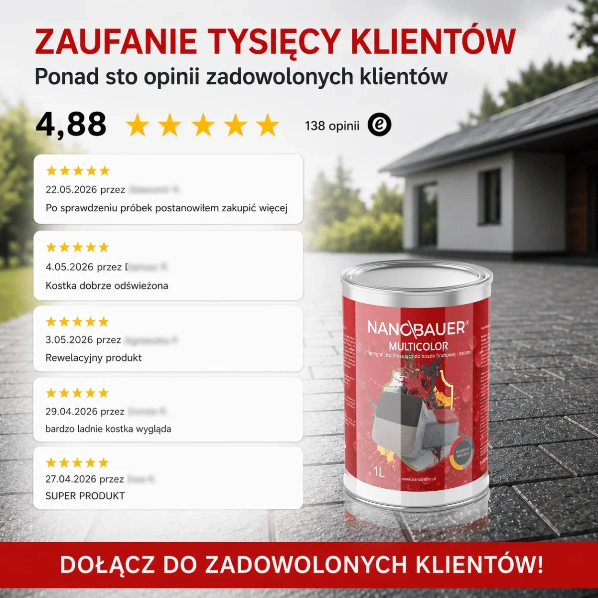 Impregnat koloryzujący do kostki brukowej, betonu NANOBAUER MULTICOLOR