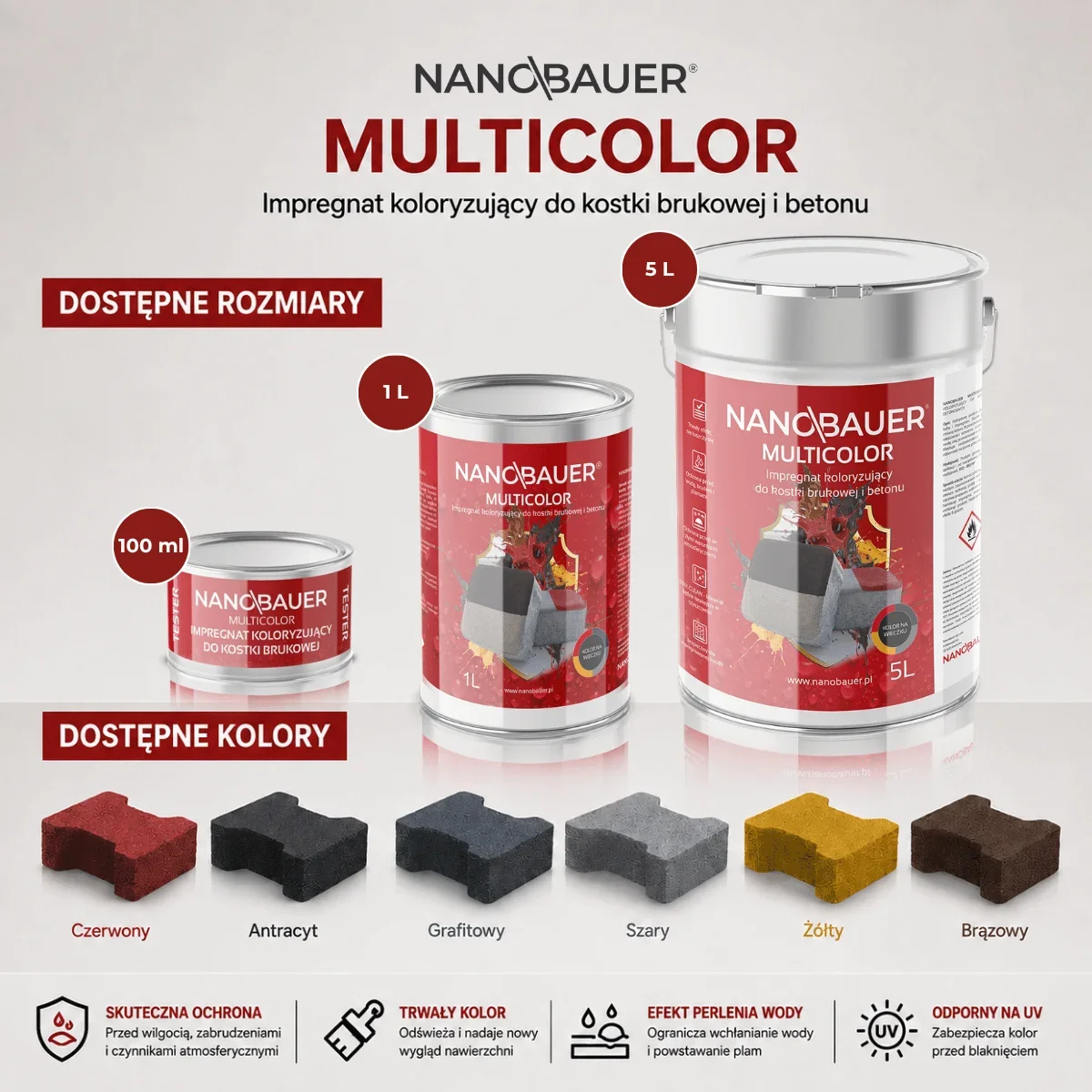Impregnat koloryzujący do kostki brukowej, betonu NANOBAUER MULTICOLOR