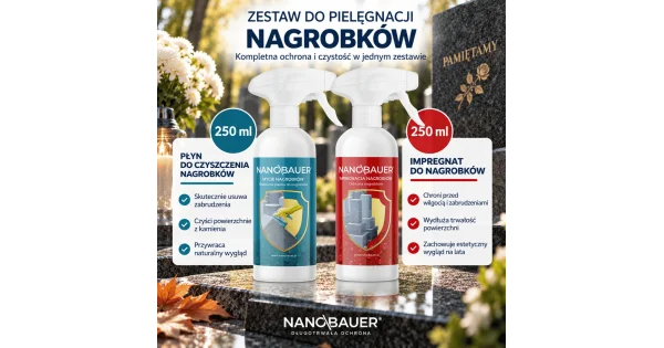 Zestaw płynu do mycia nagrobków i impregnat do nagrobków NANOBAUER