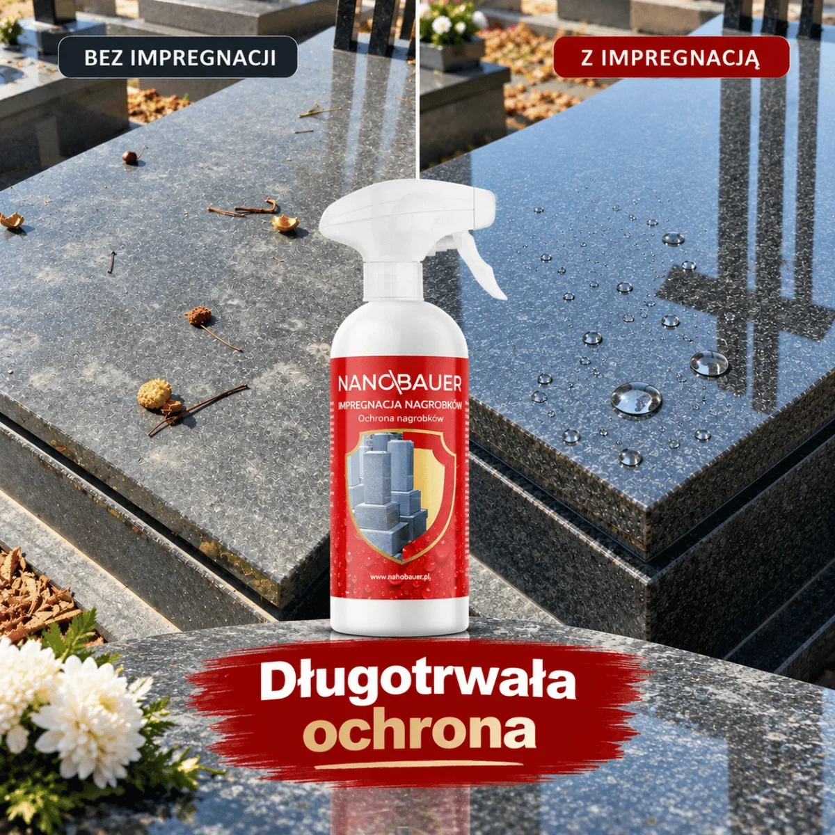 Zestaw płynu do mycia nagrobków i impregnat do nagrobków NANOBAUER