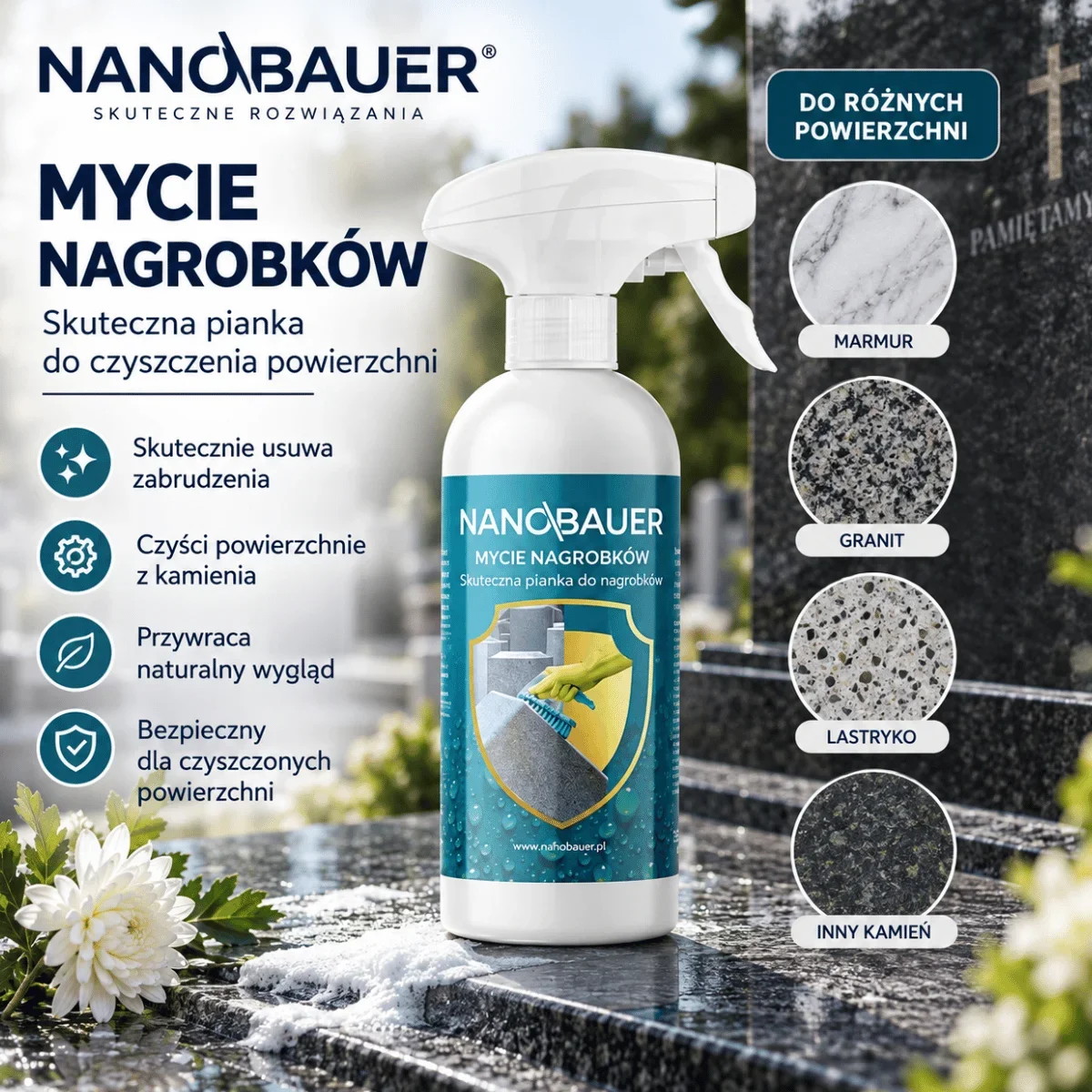 Płyn do mycia nagrobków do nagrobków NANOBAUER
