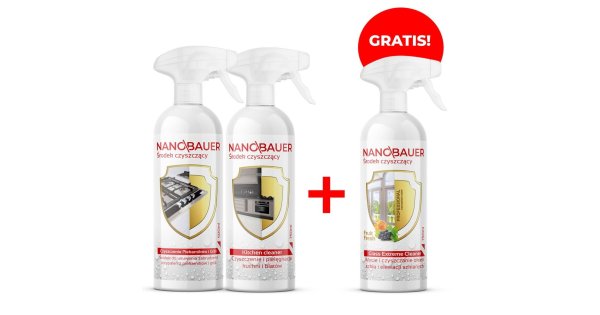 NANOBAUER® CZYSTA KUCHNIA zestaw 2 środków i GRATIS DO MYCIA OKIEN
